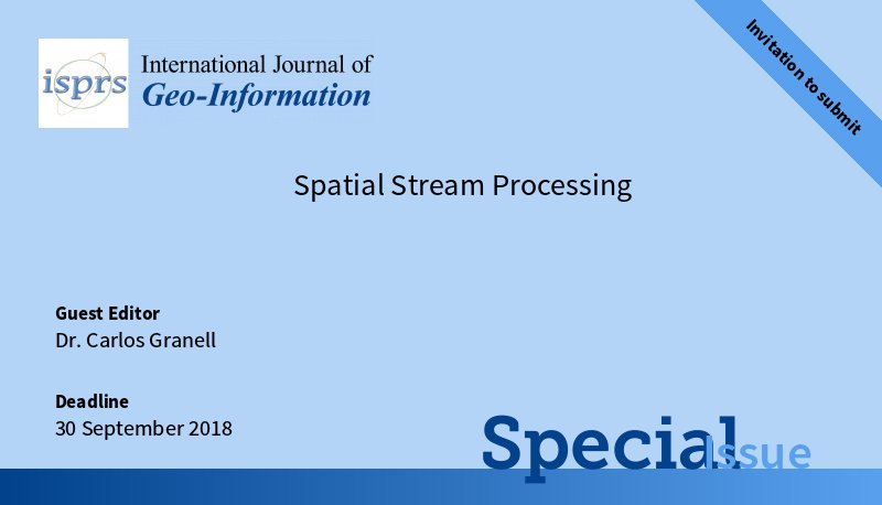 ISPRS_IJGI's tweet image. @MDPIOpenAccess 🤗🤗New Special Issue &quot;Spatial Stream Processing&quot; open for submission. Guest edited by Dr. Carlos Granell. mdpi.com/si/13330 
✍️Deadline for submissions: 30 September 2018
#SpatioTemporal
#LocationAawareStreamSystems
#StreamingAlgorithms
