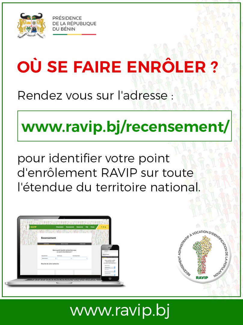 <a href="/friam_9/">Nel AMS</a> Bonjour <a href="/friam_9/">Nel AMS</a>
Toutes les informations relatives au #Ravip sont disponibles sur le site ravip.bj et centralisées sous le hashtag #RavipBenin.
Merci.