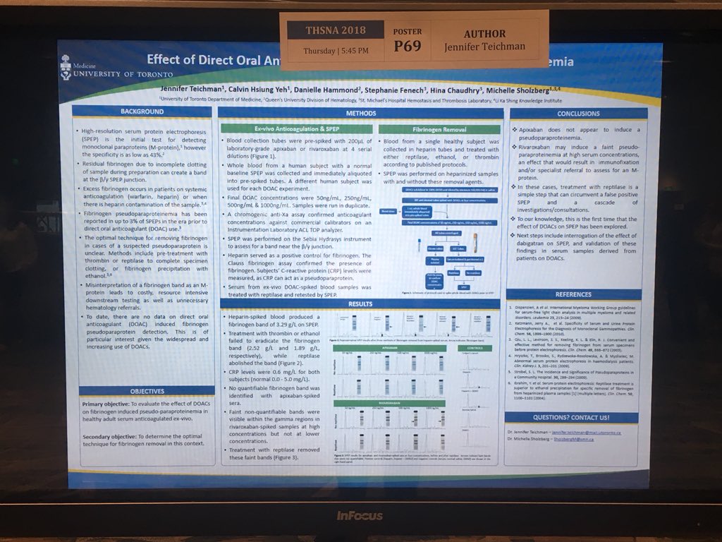 Michelle Sholzberg (@sholzberg) on Twitter photo Anticoagulants can cause a pseudo-paraprotein to appear on SPEPs (band is fibrinogen). This => cascade of extra tests/consultations. Study by <a href="/JenniferTeichmn/">Jen Teichman</a> showed for the first time that DOACs can do this too! Bravo Jen & team! <a href="/DanielleHammo20/">Danielle Hammond, MD</a> <a href="/HinaRChaudhry/">Hina Chaudhry</a> #THSNA2018 Anticoagulants can cause a pseudo-paraprotein to appear on SPEPs (band is fibrinogen). This => cascade of extra tests/consultations. Study by <a href="/JenniferTeichmn/">Jen Teichman</a> showed for the first time that DOACs can do this too! Bravo Jen & team! <a href="/DanielleHammo20/">Danielle Hammond, MD</a> <a href="/HinaRChaudhry/">Hina Chaudhry</a> #THSNA2018