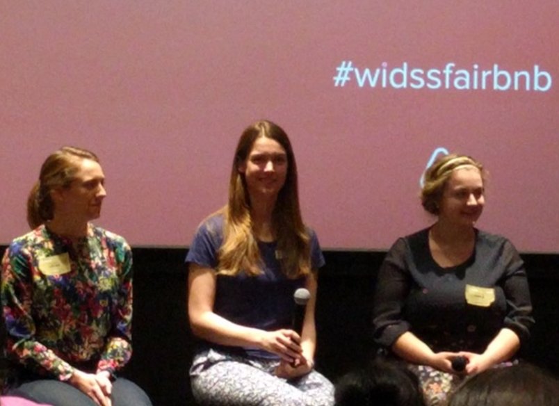 Bay Area WiMLDS co-organizer @alexandraj777 sharing some wisdom at #widssfairbnb about how to build your profile as a industry speaker. 
1. Practice your talks at local meetups.
2. Get one of those talks recorded.
3. Apply to big industry conferences!
#WiDS2018 #IWD2018