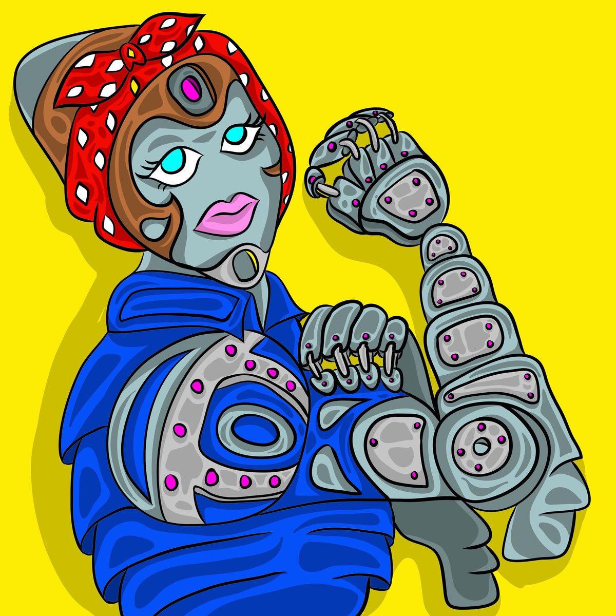 quimbymedia's tweet photo. In honor of #internationalwomensday I give you the We can do it bot! #marchofrobots #marchofrobots2018 #makeitonmobile #vectorart #digitalart #illustration #digitalartist https://t.co/Z4yH788rrJ