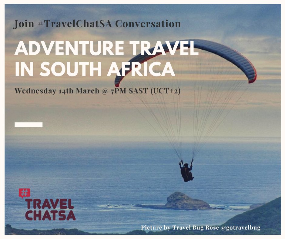 /SAVE THE DATE/

Talking Adventure Travel #SouthAfrica on #TravelChatSA 14th March at 7pm.

(pic courtesy of adventurous <a href="/gotravelbug/">Travelbug Rose🐞</a> )  ** JOIN US** Travel Opulent Box <a href="/travelopulent/">Patrycja Oosthuizen</a> ow.ly/aE2e30iQrFr