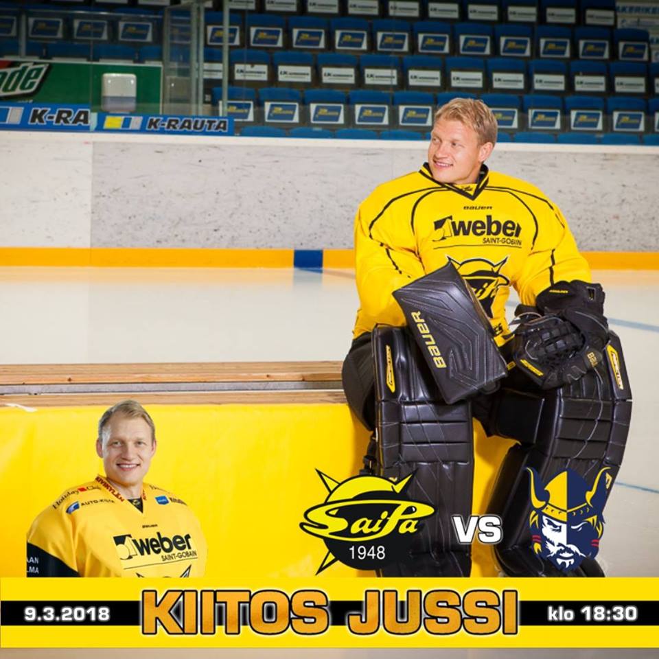 Liiga_SaiPa's tweet photo. Tänään on Jussin päivä!

Kisapuistossa on tänään luvassa suurta juhlaa ja haikeutta, kun Jussi Markkanen luistelee viimeisen kerran Liigan runkosarjaotteluun.

SaiPa - Jukurit, klo 18.30.

Liput: https://t.co/5QS3rzVRKE

Otteluinfo: https://t.co/HCuanM7EpW

#SaiPa #JussiMarkkanen https://t.co/3sYeSONxuv