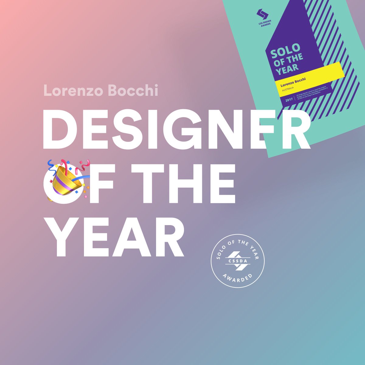 Lorenzo🤘 (@bocchilorenzo) on Twitter photo 2017 has been amazing for me.
A year made of countless hours, early mornings, late nights and weekends of Designing and Coding, Talks and Workshops. Though, but incredibly rewarding too.
Today I’m Best Solo Designer on <a href="/cssdesignawards/">CSS Design Awards</a>.
Thanks everyone for your Love and Support! 2017 has been amazing for me.
A year made of countless hours, early mornings, late nights and weekends of Designing and Coding, Talks and Workshops. Though, but incredibly rewarding too.
Today I’m Best Solo Designer on <a href="/cssdesignawards/">CSS Design Awards</a>.
Thanks everyone for your Love and Support!