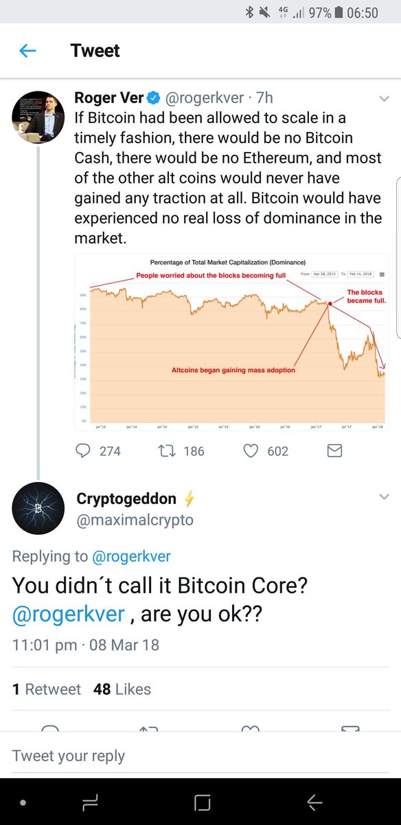 WhalePanda's tweet image. The real news today: Roger finally accepts that Bitcoin is the real Bitcoin.