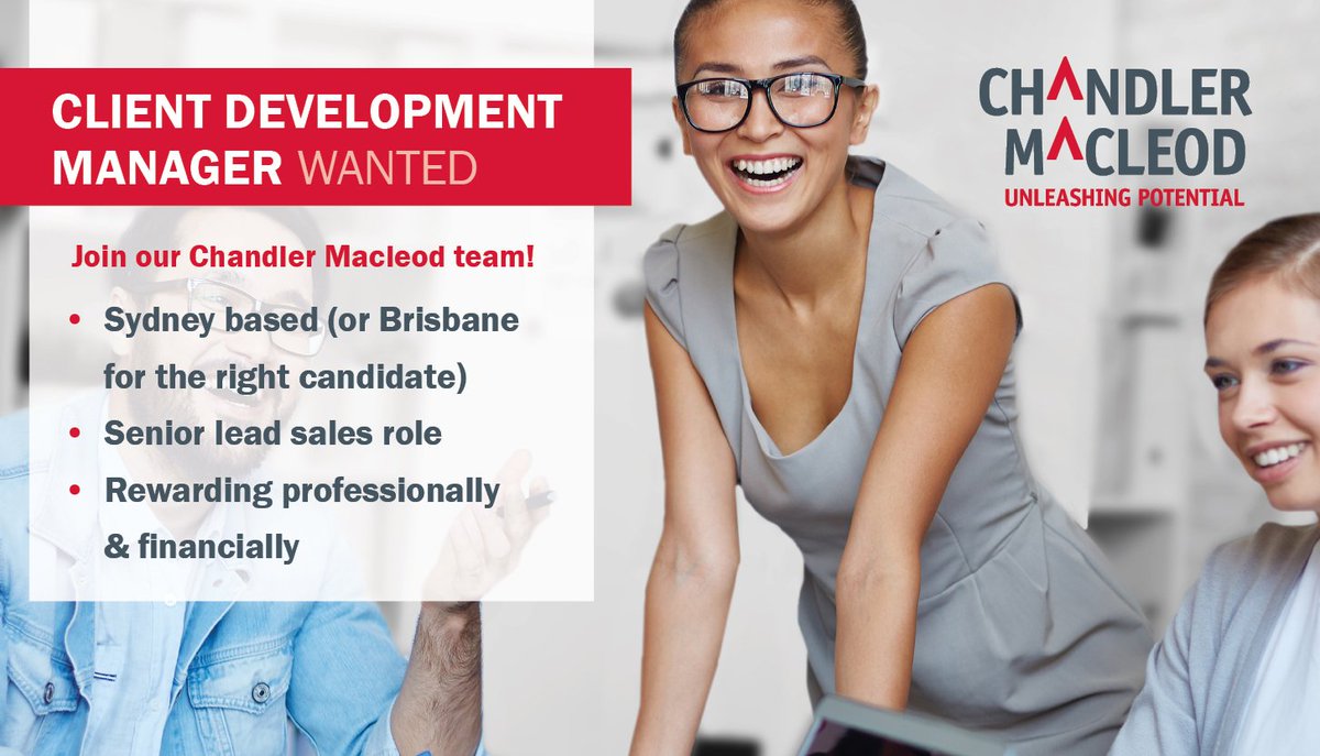 ChandlerMacleod's tweet image. Join our team!

A much sought after position has become available working for Chandler Macleod in our Sydney office (or Brisbane for the right candidate) as a Client Development Manager.