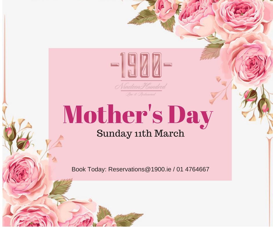 #MothersDay is around the corner and table reservations are filling up fast. 💖

Treat Mum to a delicious meal at 1900 Restaurant and we will treat mum to a glass of bubbly 😍

Book Early to Avoid disapointment 
Speak with our reservations team today -  01 4764667 

Open from 12