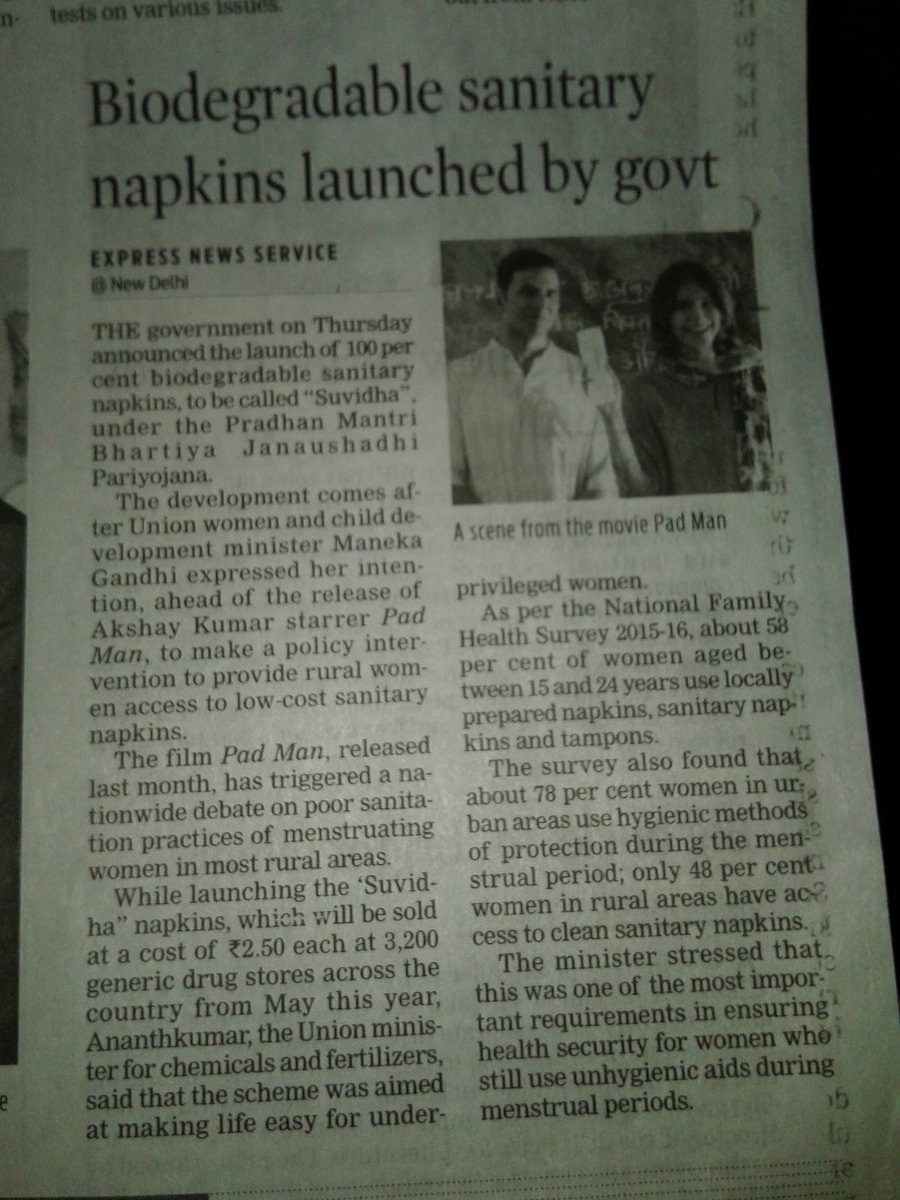 anusree_murali's tweet photo. @PadManTheFilm
Kudos to the Padman team👏. It is a good move from the government. I congratulate the Padman team for their role in solving the 'burning'🔥 issue of disposal of sanitary napkins. Really a great step!🙇 https://t.co/aEPDCF7lB8