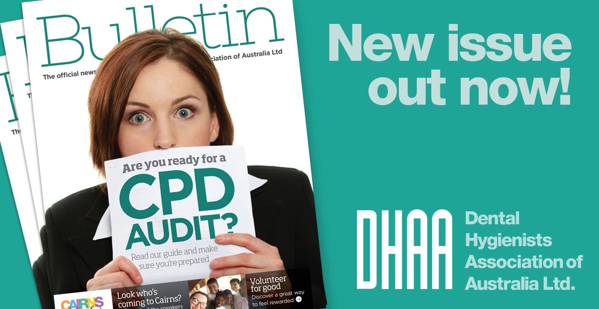 DHAANews's tweet photo. THE NEW DHAA BULLETIN IS READY TO READ
With features on the Cairns Symposium, volunteering overseas and a guide to keeping up with your CPD obligations.

Read https://t.co/ZvBR0l3kqm
#DHAA #DentalHygienist #OralHealthTherapist #DHAABulletin #CPDAudit #Volunteer #VolunteerForGood https://t.co/J453I79dcQ