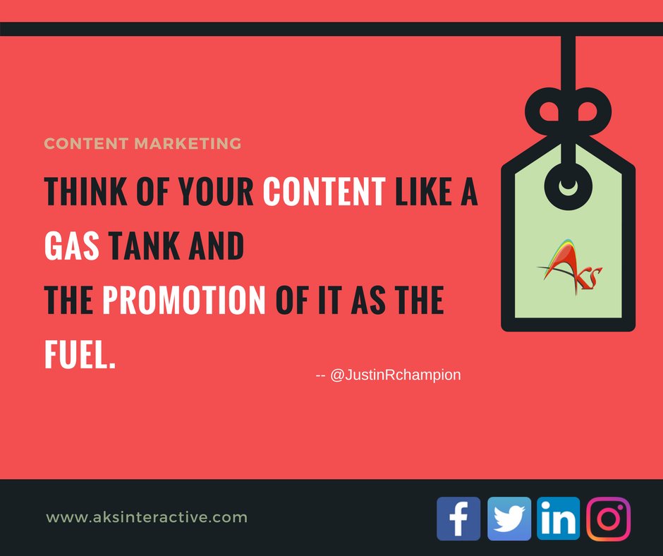 aksinteractive's tweet photo. Think Of Your #Content Like A Gas Tank And The #Promotion Of It As The Fuel..
Know more about marketing at https://t.co/tZuJRlL0bD
#ContentMarketing #DigitalMarketing #InternetMarketing #MarketingStrategies #InfluencerMarketing #JustinRchampion #AKSInteractive https://t.co/bnQdJd3XS1