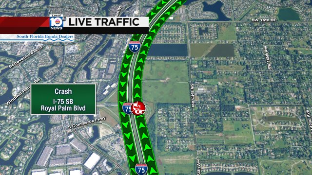 Crash on I-75 SB approaching Royal Palm Blvd #traffic https://t.co/evcgQND0JE