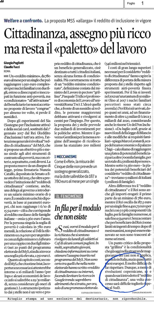 La differenza tra il REI (che c'è e funziona per i poveri) e il reddito di cittadinanza (per tutti) è semplice. Nel reddito di cittadinanza NON ci sono limiti di tempo. La conseguenza è che una volta che gli dai il reddito di cittadinanza (780 euro al mese) non glielo togli più.