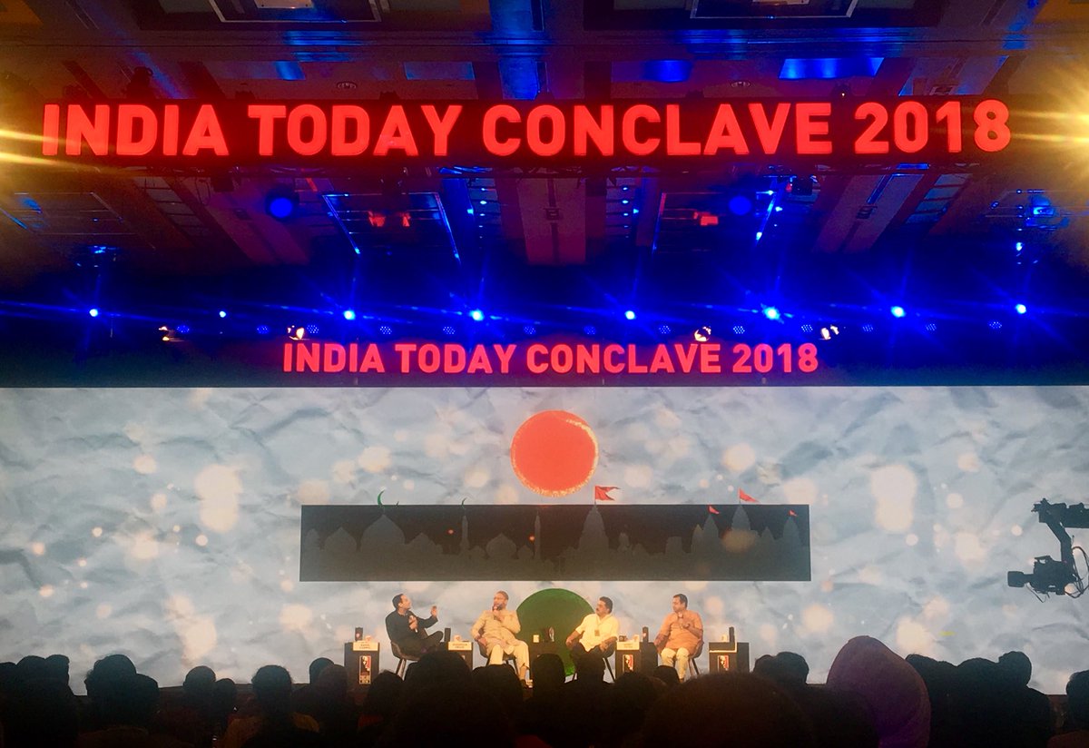 NambiarRajeev's tweet photo. A debate of ironies ~ We believe in the courts, at the same time saying, Govt conspiring with the courts; what is owasi &amp; sanjaynirupam speaking?  #Ayodhya #IndiaTodayConclave2018 https://t.co/H90qBotu7e