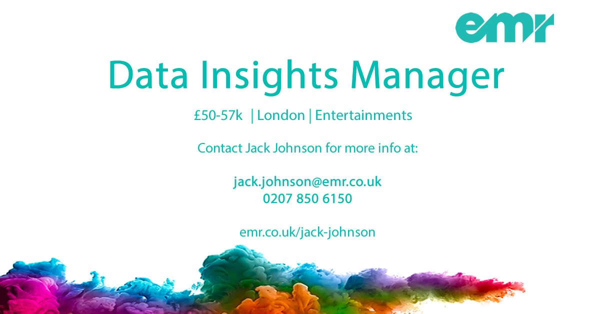 EMR_IR's tweet photo. Data Insights Manager | £50-57k | Entertainment | London. Please contact Jack Johnson for more details https://t.co/2AGt5jv52K https://t.co/zi7mIDn9Bj
