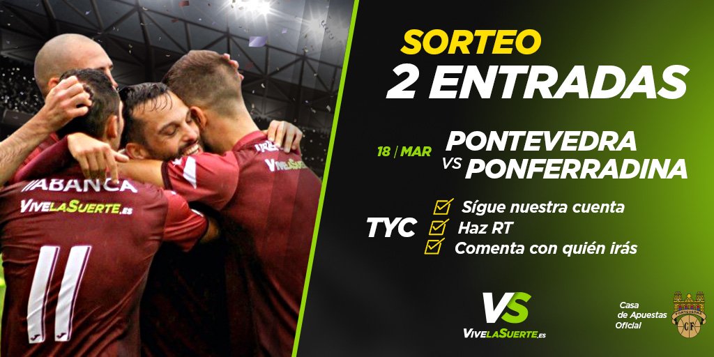 💥#Suerteo💥
🆚@PontevedraCFSAD vs Ponferradina
2⃣¿Quieres dos entradas?
😍¡Participa!
📚TYC: bit.ly/2G8cy2W