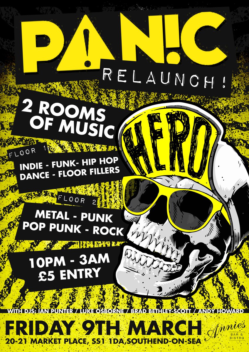 Tonight Panic Launch Party #Southend 
New Venue New Era Two Floors 
#indie #metal #funk #poppunk #hiphop #
DJ <a href="/ianpunter_dj/">ian punter</a>
