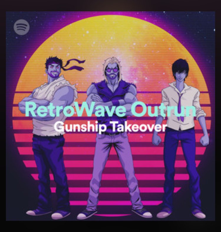 @futurecopx featured this week in @spotify‘s biggest genre relevant playlist! 🦄🎹👌 #gunship #retrowave #outrun #synthwave #80s #spotify #arcade
