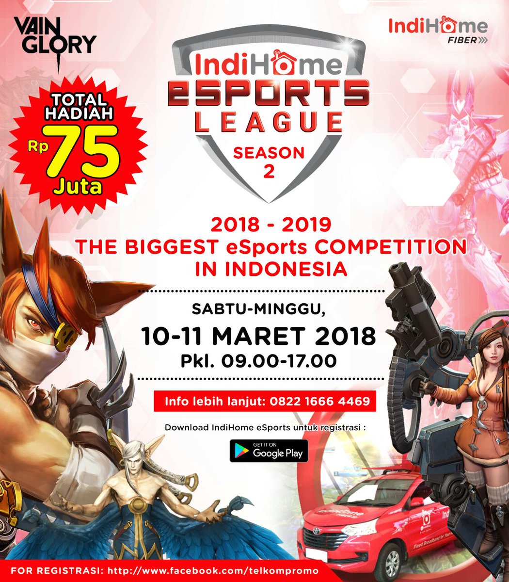 KotaBalikpapan's tweet photo. #EventBPN IndiHome ESports League Season 2: Vain Glory | Registrasi: https://t.co/E5STcuWyBq atau download IndiHome ESports di smartphone kamu | Total hadiah Rp 75 juta! | Sabtu-Minggu 10-11 Maret | CP: 0822 1666 4469 https://t.co/6ueOhbGjTv