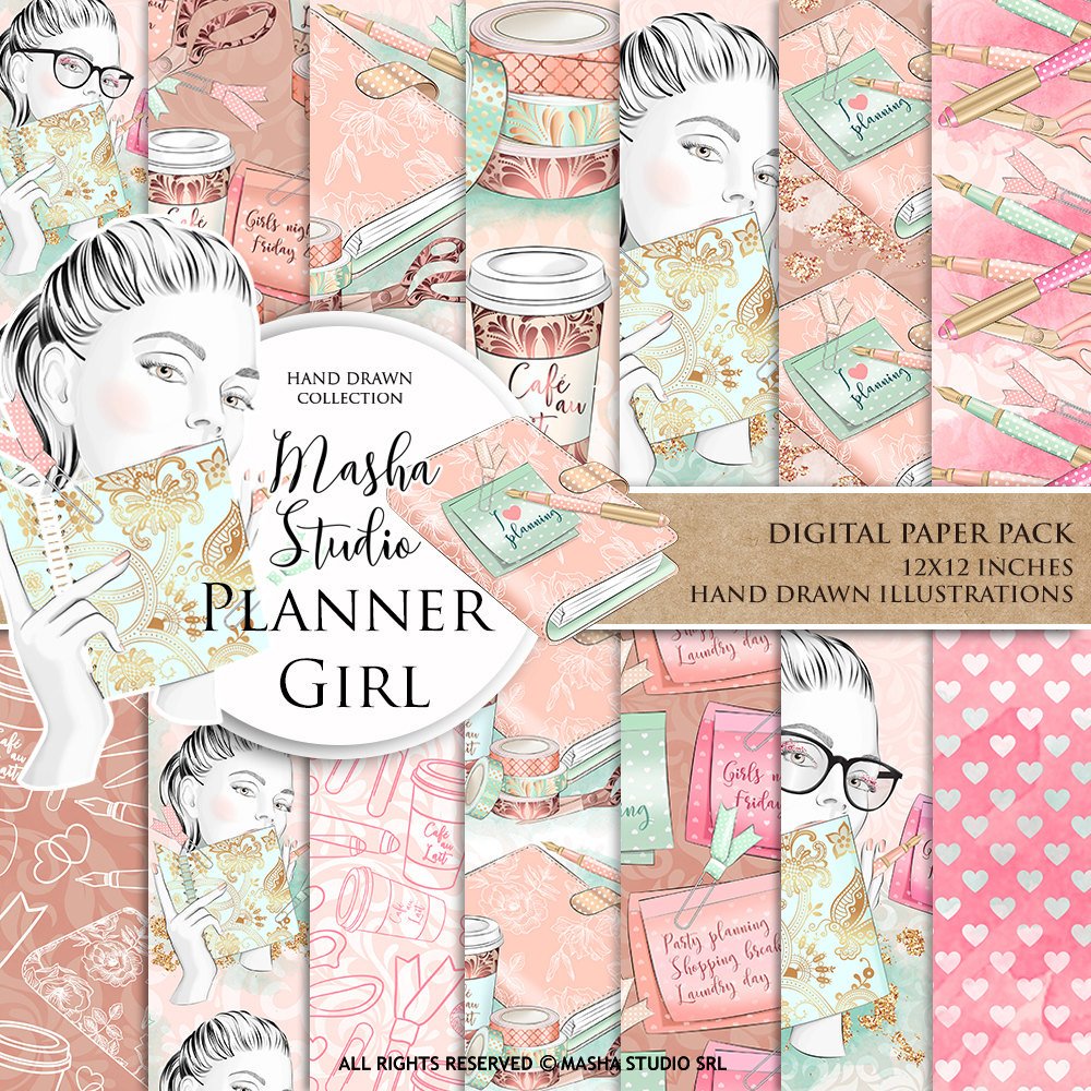 MashaStudio's tweet photo. Planner Papers: "Planner Girl Digital Paper; with planning girl digital paper, planner paper, planner book, 14 images, 300 dpi. jpg files #plannergirl #plannergirlpattern #digitalpaper #plannerdigital #plannerpaper #pink #bronze #drawing #art #etsy https://t.co/0ocjvvmlpc https://t.co/3rlOSYcLxn