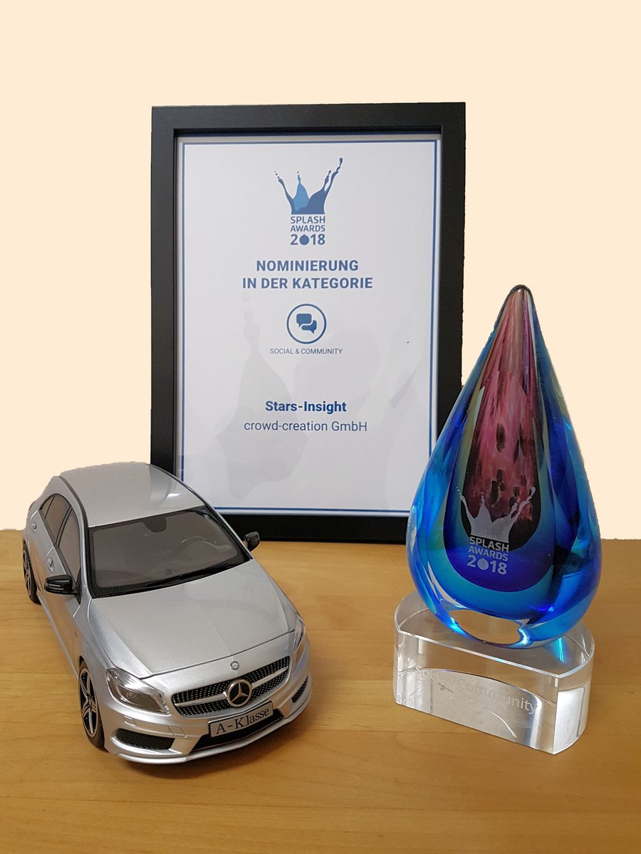 crowdcreation's tweet photo. We made it! crowd-creation won the @SplashAwards_de 2018 for Community/Social with Stars Insight – the feedback community for Mercedes-Benz.
#splashaward_de #splashaward #2018 https://t.co/QFSDjUsfQ1