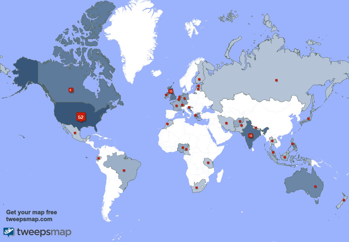 Followerpreneur's tweet photo. My followers live in 35 countries: USA(50%), India(14%)... https://t.co/IDFdpDqUXm Get your free map! https://t.co/ix1VWo8ROM