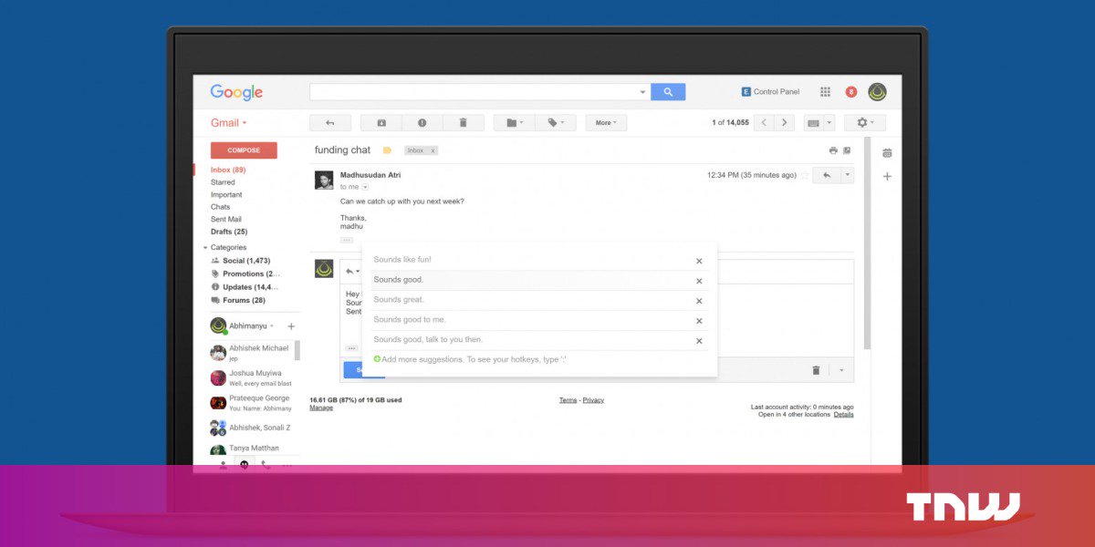 ierocalifornia's tweet image. #easyemail uses AI to autosuggest sentences as you write replies in Gmail #tnw thenextweb.com/apps/2018/03/0…