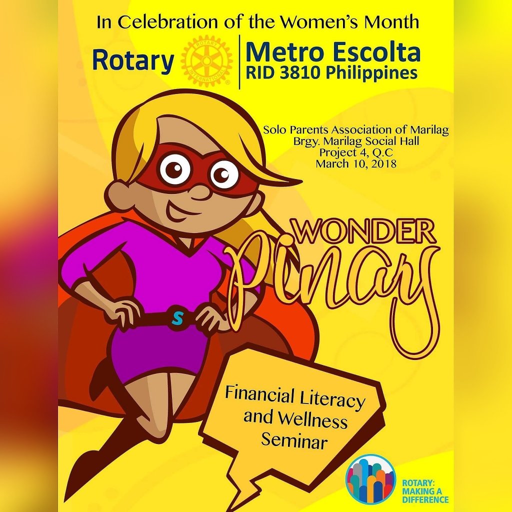 happyrotarians's tweet photo. In Celebration of the International Women's Month
#RotaryMetroEscolta and the Solo Parents Association of Marling present #WonderPinay: A Financial Literacy and Wellness Seminar
#WomenEmpowerment @Rotary @UN_Women #IWD2018 https://t.co/DcqvXMVWaV
