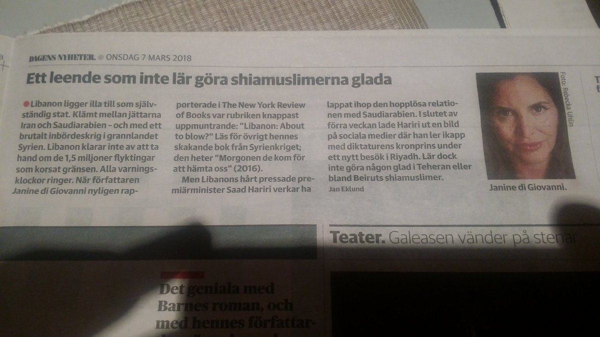 fredrikelisson's tweet photo. @janinedigi they're recommending The Morning They Came For Us and quoting you on Libanon in Swedish news! https://t.co/CAFs4PScex