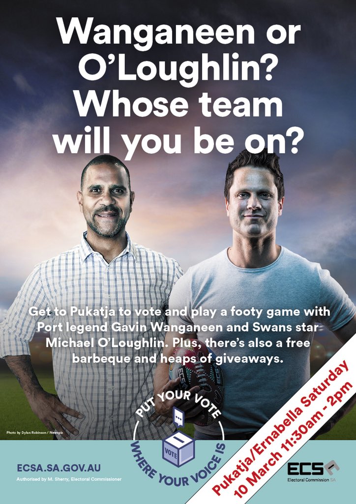 Tomorrow’s the big day! Michael and I will be in Pukatja from 11:30am so come on down for a game, there will be heaps of giveaways, a free BBQ and best of all you get the chance to play on Michael’s or my team!  
 
See you tomorrow and don’t forget to bring your boots!
