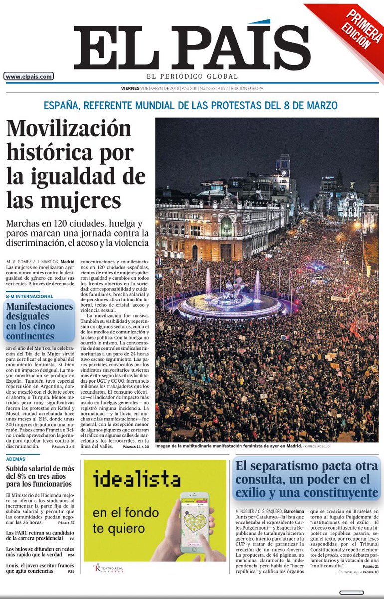 beamartinh's tweet image. Hoy coinciden las portadas de los principales periódicos nacionales .... #ElPoderDeLaMujer @el_pais @elmundoes @abc_es @larazon_es