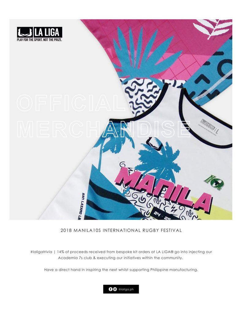 laligaPH's tweet photo. Back at it again as the official tournament merchandise partner of the 2018 Manila10s International Rugby Festival; hosted by Manila Nomads Rugby Club. 🤪🏉

YOUTH SIZES are now available!! 

#acutabovetherest #inspirethenext #PlayForTheSportNotThePrize #philanthrophy https://t.co/kX4gBgnHd3