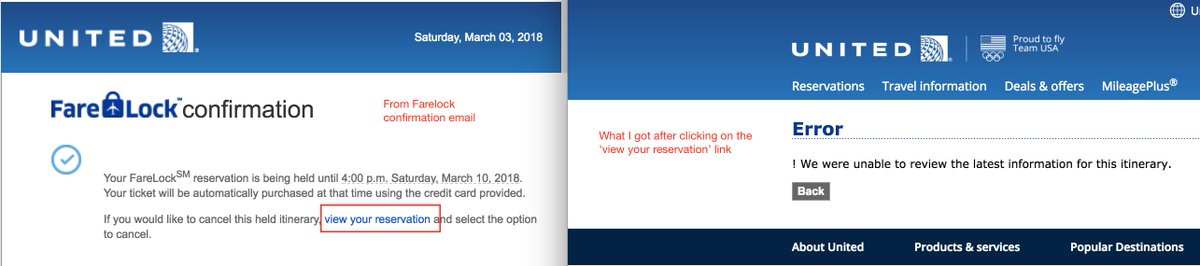 stonexjr's tweet photo. @united The Farelock on the https://t.co/g5wL5oESFS is broken! Booked two flights through 7-day Farelock. Then the reservations were mysteriously lost from their database. Never get a chance view, cancel or continue to purchase the reservation. What a critical bug! https://t.co/kymv359Xsj
