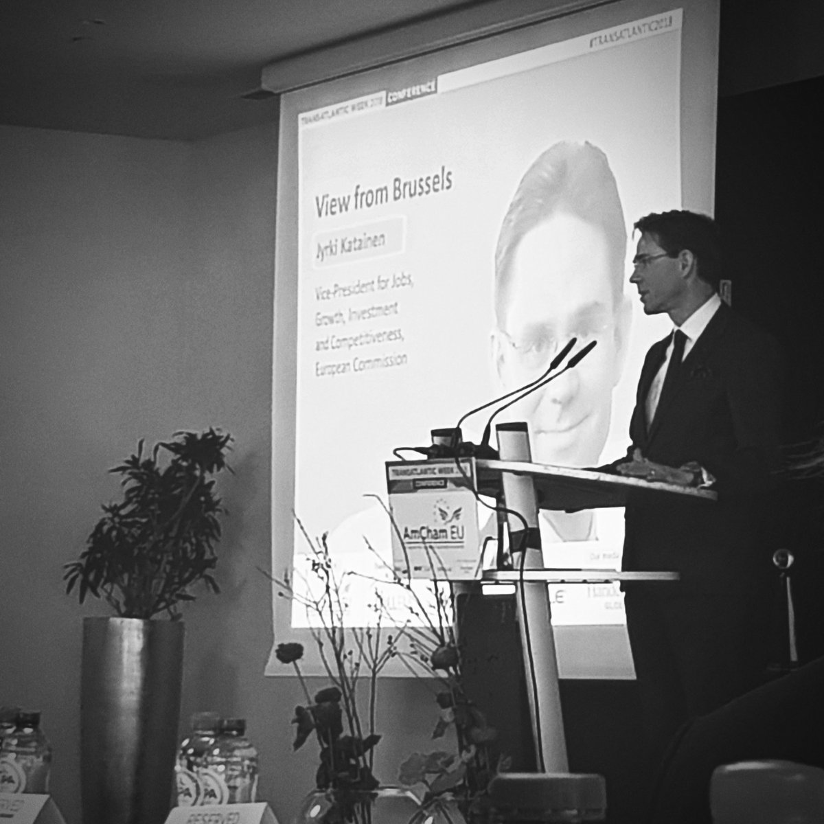 antonioamendola's tweet photo. Commissioner @jyrkikatainen rightly reminds that you only recognize stability when you're running out of it. "It's time to fight for #Transatlantic2018 relations" @AmChamEU https://t.co/UYZfEFrBex
