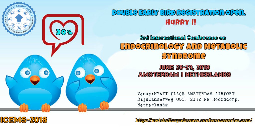 ICMS_2018's tweet photo. #Grab #DoubleEarly #Bird Opportunity at the #Earliest and #Enroll Yourself for the most happening Event #Endocrinology and #MetabolicSyndrome #Congress, #Amsterdam, Netherlands #June 28-29, 2018.
See Details: https://t.co/pg7kE2S7Vi
Registration: https://t.co/9LIhT8tvAf https://t.co/JN4NlJmCFK