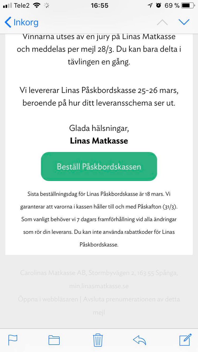 Darkpattern_swe's tweet image. Det är så uppskattat när det är enklare att få en kasse mat leverad utanför sin dörr, än att avregistrera sig från en maillista...NOT. 
Shame on you Linas Matkasse. #darkpattern #darkpatternswe #detärinteokej #ux