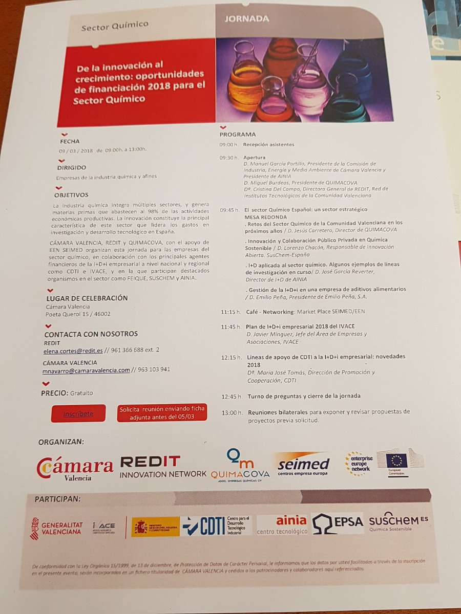 mj_tomass's tweet photo. @CDTIoficial  en la jornada #sectorquimico en #valencia presentando #ayudascdti con @Redit_es  @camaravalencia @ainiatecnologia @QUIMACOVA  @seimedcv  @GVAivace  @SusChemSpain  #emiliopeñasa .
$a https://t.co/FpJJ5GGOwg