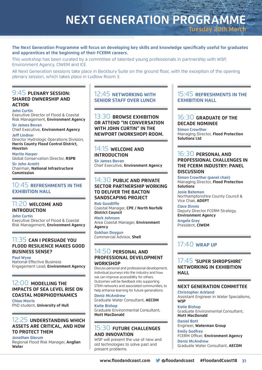 floodandcoast's tweet photo. Are you new to the #FCERM industry? A recent grad, apprentice or change of career? Join us at #FloodandCoast18 for a day of #FCERMNextGeneration workshops on 20th March. Excellent value at Β£80 for the day. Book at https://t.co/fmN2LkePzw https://t.co/oO9ZqMWoil