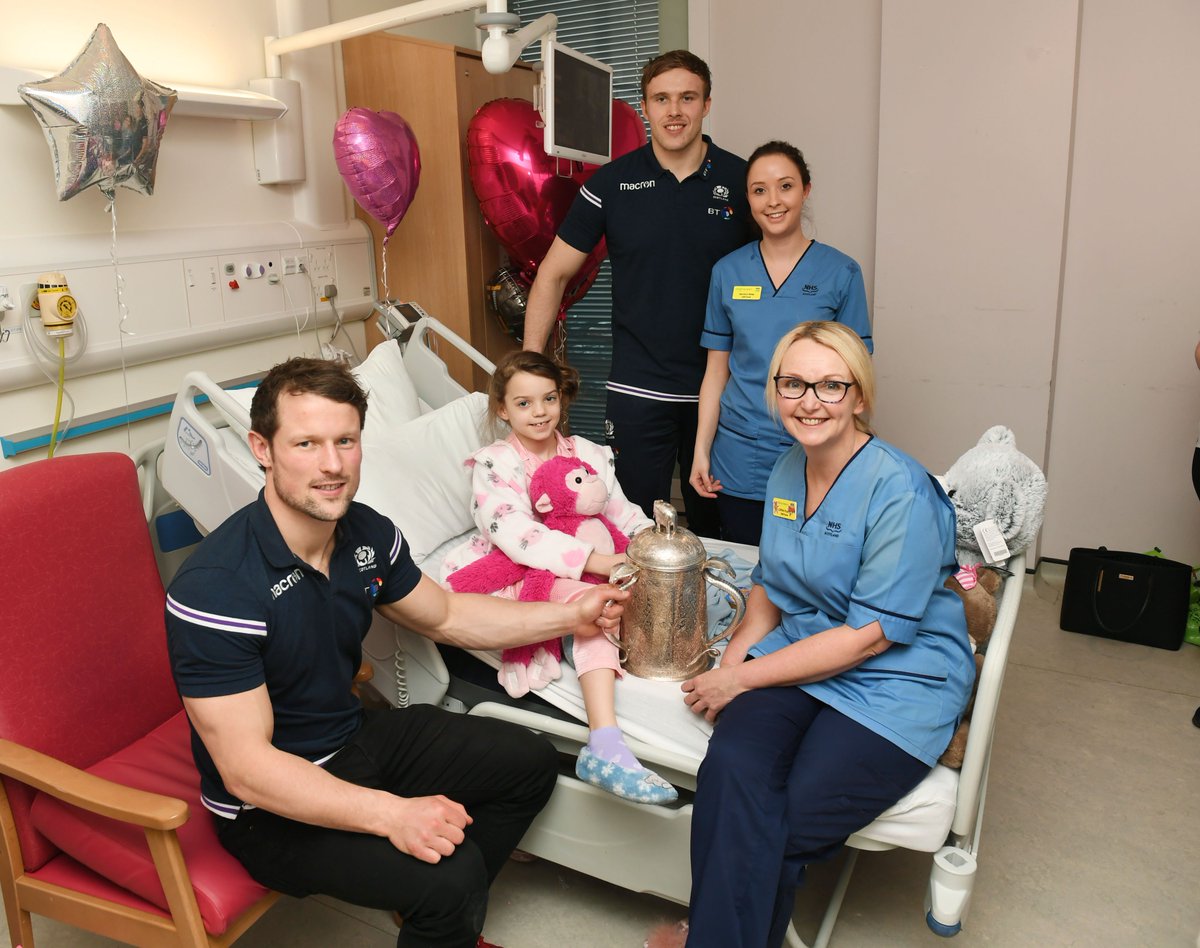 Scotlandteam's tweet photo. A pleasure to visit @GCH_Charity last night and share the magic of the Calcutta Cup with some of the fantastic staff and young patients. We wish them all well.  Thanks to @jonnygray14 &amp; @Petehorne72 https://t.co/I7gbGfo7yT