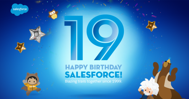 We're celebrating 19 years of blazing trails alongside our customers, partners, and communities! #SalesforceTurns19 sforce.co/2G9sCSh