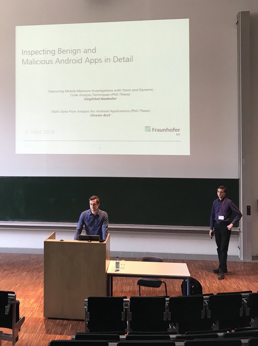 stsauer13's tweet photo. Siegfried Rasthofer und Steven Arzt werden für Ihre Dissertationen mit dem Software-Engineering-Preis der Ernst-Denert-Stiftung ausgezeichnet - und stellen ihre Arbeiten in der Award Session der #SESWM18 vor. Toller Erfolg auch für @profbodden! @SESWM18 https://t.co/iSibsolnaW https://t.co/FUmOJYEBcn