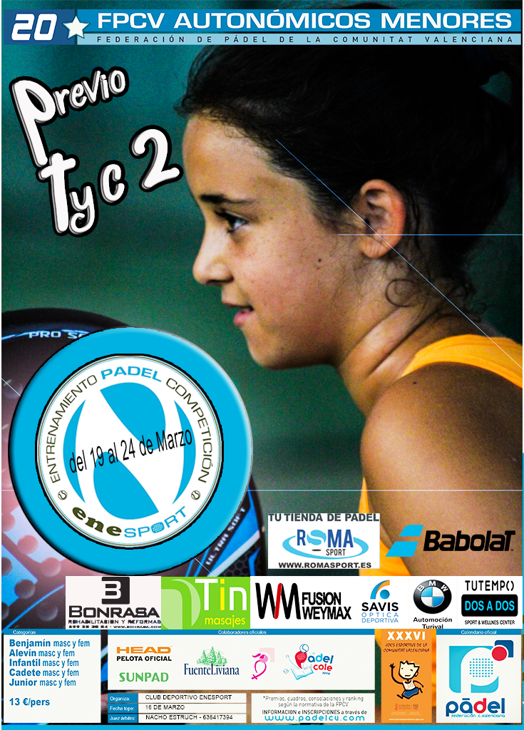¡Vuelve el mejor pádel de menores made in #Valencia! PREVIO TYC 2 Del 19 al 24 de marzo en <a href="/TUTEMPODOSADOS/">TUTEMPO Dos a Dos</a> <a href="/enesportpadel/">nsportpadel</a> <a href="/babolatpadel/">Babolat Padel</a> <a href="/Tinmasajes/">Tinmasajes*</a> <a href="/romasport/">romasport</a> @ATurival Info e inscipciones ---->goo.gl/UouhV8 <a href="/PadelCV/">Federación de Pádel de la Comunitat Valenciana</a> @PadelComunitat <a href="/Nosgustaelpadel/">Nos gusta el padel</a> @padelmenorescv