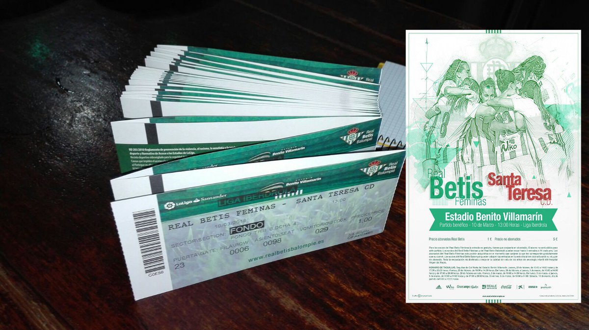 Nuestra peña también colabora con el <a href="/RealBetis/">Real Betis Balompié 🌴💚</a> con la adquisición de 50 entradas para el partido del <a href="/RealBetisFem/">Real Betis Féminas</a> a las 13:00 horas.
Ya se encuentran dichas entradas en la peña a tú disposición, por tan sólo 1€ cada una #ayudaoncologiainfantil #porunabuenacausa
#haciendobetis