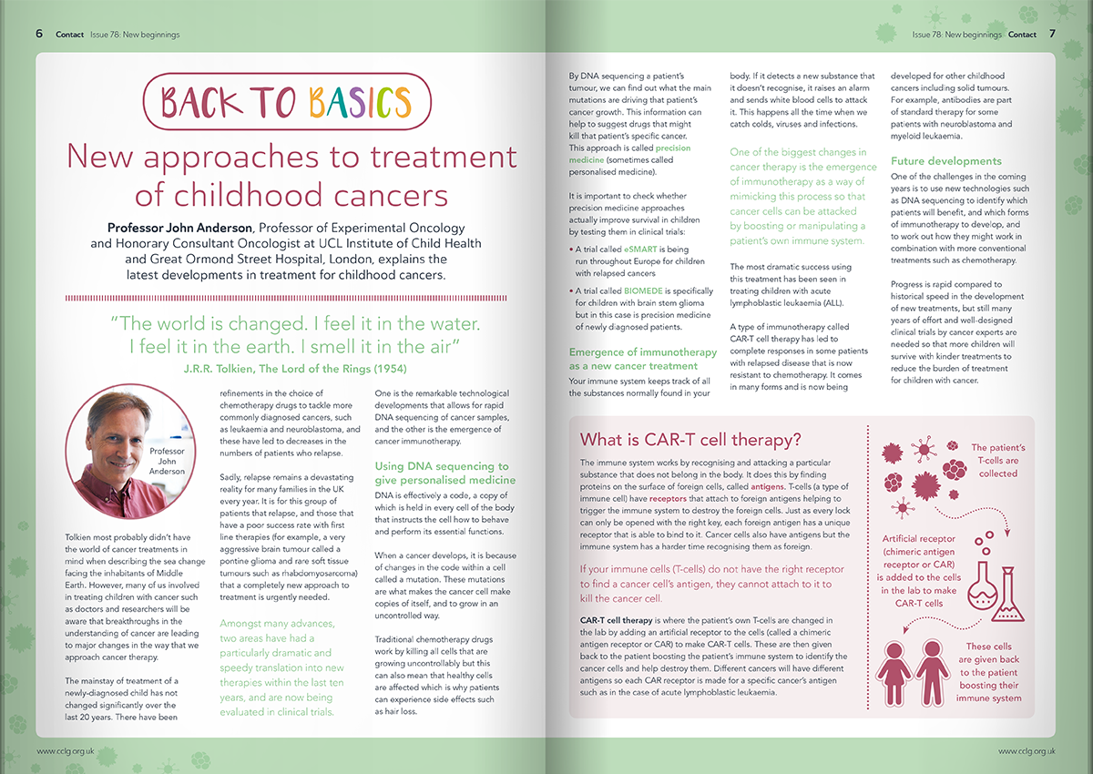 cclguk's tweet photo. In the new #ContactMagazine, Professor John Anderson of @UCL_ICH explains the latest developments in treatment for #childhoodcancers #immunotherapy #precisionmedicine https://t.co/HuBagof5ZG https://t.co/IsTC0puVAt