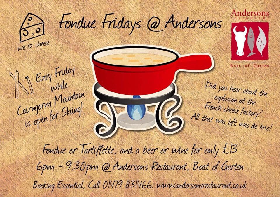 eatandersons's tweet photo. It’s Fondue Friday at Anderson’s. Cheesetastic traditional fondue and tartiflette, tonight from 6pm.
Bookings 01479 831466
#CairngormMtn #cairngormsnationalpark #BoatofGarten #fondue #tartiflette #visitcairngorms #Aviemore #cheese https://t.co/F0Ufyp0ajz