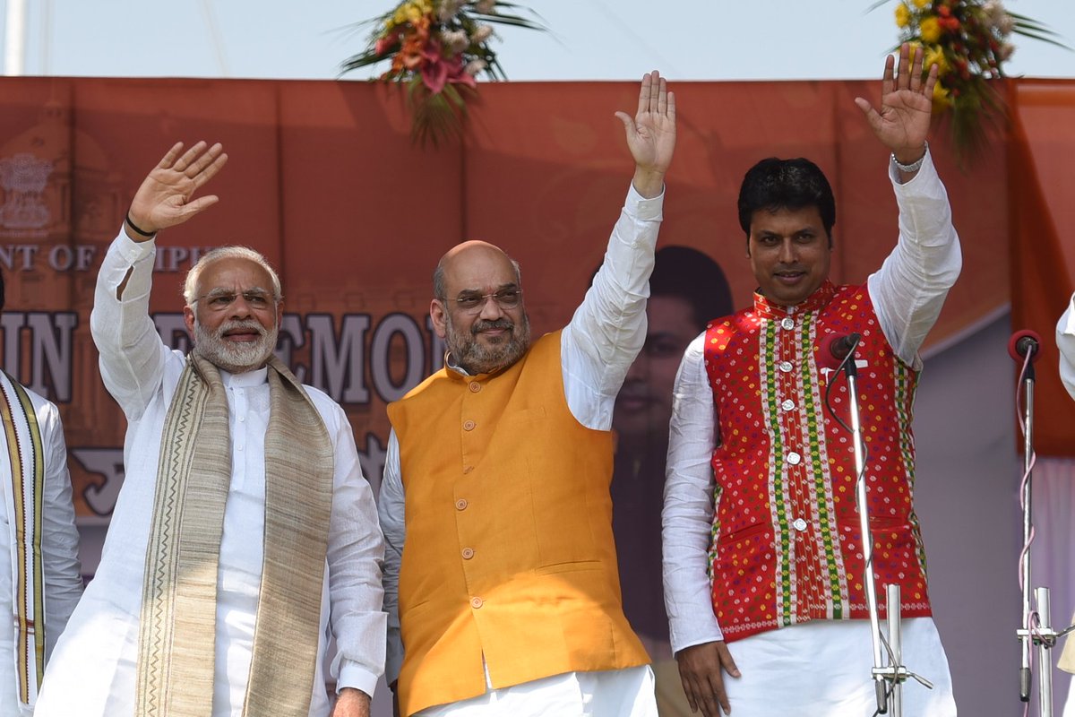 narendramodi's tweet photo. The @BJP4Tripura- IPFT Government is a Government for each and every citizen of Tripura. I am confident this new team under the youthful and dynamic @BjpBiplab will fulfil the aspirations of the state’s youth. https://t.co/i6oZx6bkbh https://t.co/LDgGcAUVjS