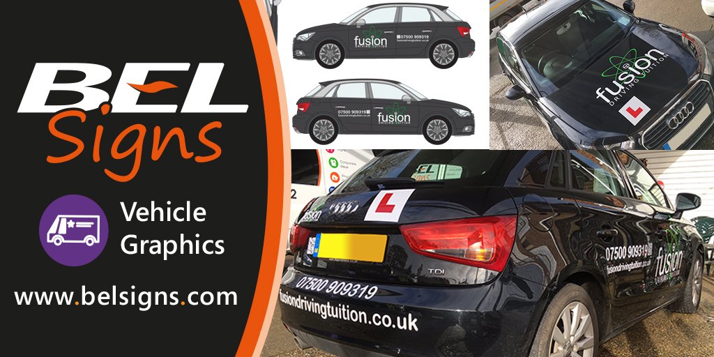 belsigns's tweet photo. Car Graphics #vehiclegraphics #decals for #local #Horsham driving school @FusionMotoring on @Audi with their logo large on the bonnet and details on all sides. Does your #business #vehicle #standout #bookitin #signageworks https://t.co/DHUYi2kThD
