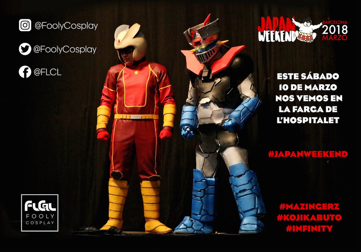 FoolyCosplay's tweet photo. Venga que ya es #casisábado Mañana estaremos en @Japan_Weekend dándolo todo como #MazingerZ y #kojikabuto en el concurso de @JW_Cosplay Deseando ver a l@s amig@s de siempre y al increíble plantel de #cosplayers que vendrán: @YayaHan @geshapetrovich @pnkVirus @saki_miyamoto 😍😱😆 https://t.co/aWeYCUpKRM
