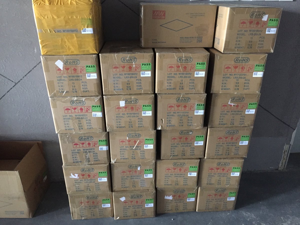 FreyaKulon's tweet photo. 350pcs #Meanwell #LRS-200-24 200w 24v power supply for Mexico client. https://t.co/uJujS08cwS