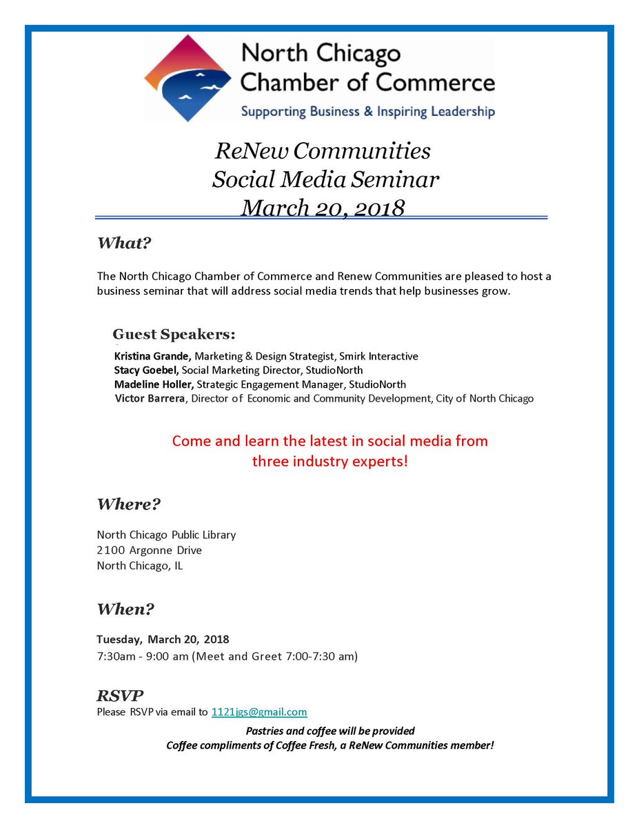 NChicagoChamber's tweet photo. This FREE event will address social media trends that help businesses grow! Industry experts will teach participants the basics for creating content and advertising on today's social media networks. https://t.co/WLCGYXkB87