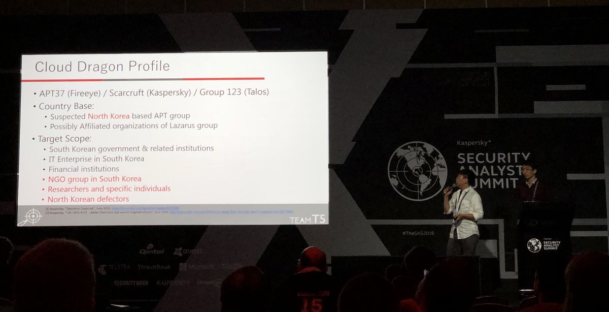 TeamT5 on CloudDragon (APT37/ScarCruft/Group123) (h/t: <a href="/SungtingTsai/">TT</a>) #BestTrack #TheSAS2018